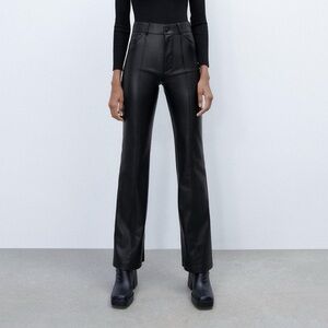 Zara Black Faux Leather Flared Pants